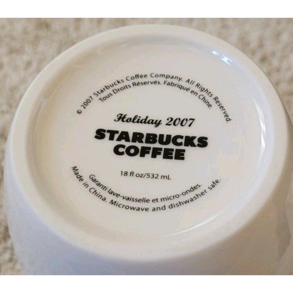 Starbucks Holiday 2007 Abbey Coffee Mug Cup White Red 18fl. oz. - Picture 3 of 4